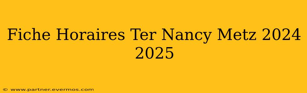 Fiche Horaires Ter Nancy Metz 2024 2025